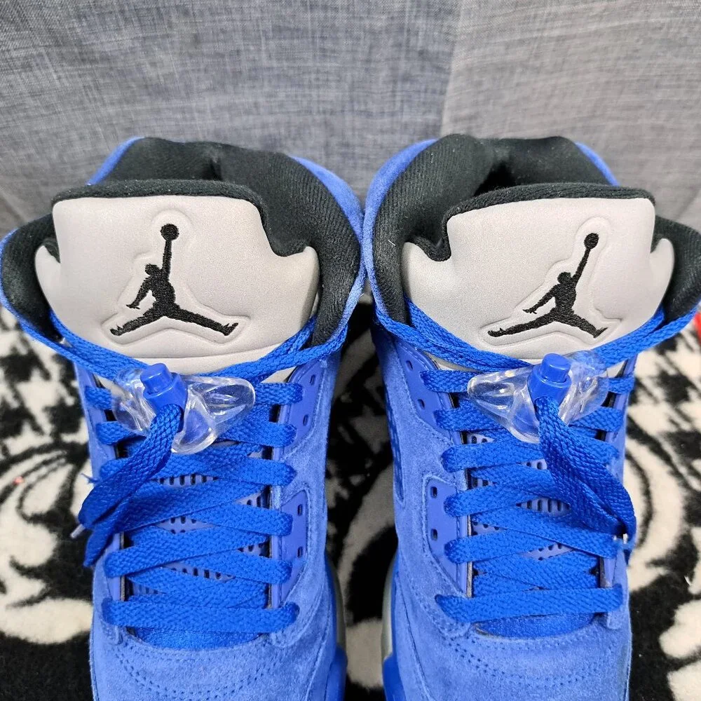 %Nike Jordan 5 Retro Blue Suede Youth 7Y Blue 440888-401 AJ16